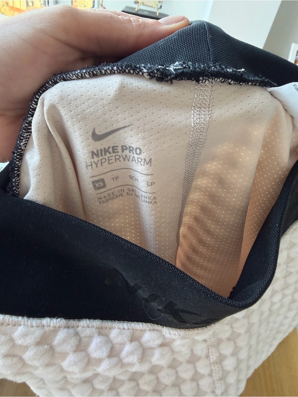 Nike Black and Cream Textured Hyperwarm Leggings